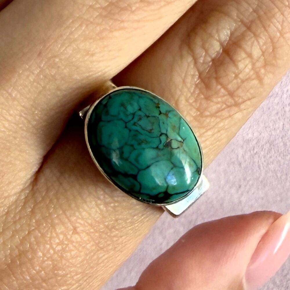 sterling silver turquoise cabochon squared band ring size 8.75